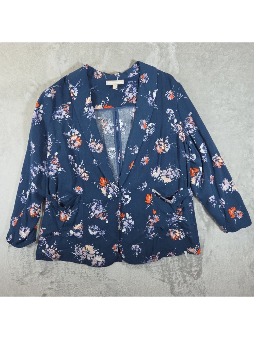 Woman Within Lightweight Rayon Floral Blazer Jacket 16W Blue Lilac Orange 1 Snap